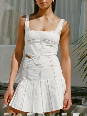SABO White Pleated Mini Skirt with Contrast Black Stitching NWT